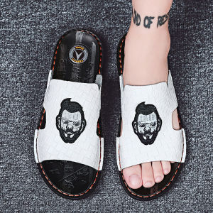 Mens Sandals 2024 Summer New Fashion Versatile Outdoor Casual Beach Shoes Leather Two-Way Slip-On Breathable Slip-On Sandals