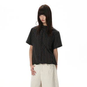 VATTY | American Vintage Linen Stripe Mandarin Collar Summer Shirt