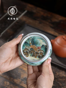 Vintage Enamel Color Mountains And Waters Tea Ceremony Accessories Small Purple Clay Pot Lid Tray Ceramic Handmade Home Use