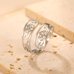 Skyrim Lotus Flower Adjustable Rings Women Stainless Steel Gold Color Ring Amulet Yoga Buddhism Jewelry Birthday Gift Wholesale