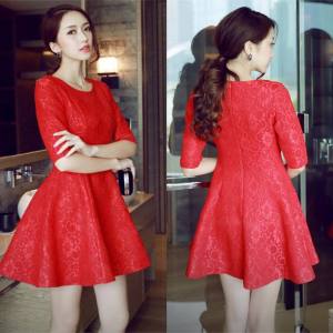 CFBOUTIQUE Korean Style Woman Summer Lace Short Sleeve Skater Dress