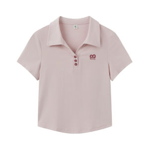 เสื้อยืดคอโปโลผู้หญิงทรงสลิมฟิต ปักตัวอักษร ทรงเข้ารูป ทรงลำลอง เสื้อผ้าทำงาน ฤดูร้อน 2025 เสื้อผ้าทำงานสไตล์ลำลอง