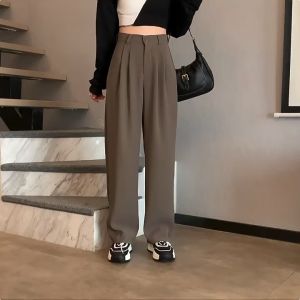 GDTIMA Korean Suit Pants Women Summer High-waisted Wide-leg Casual Straight Trousers