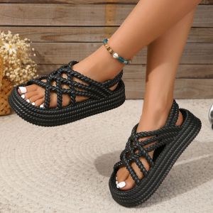 Spring and Summer Flat Sandals Womens Casual Summer New Thick-soled One-line Strap Little Fairy Net Red Flatform Shoes