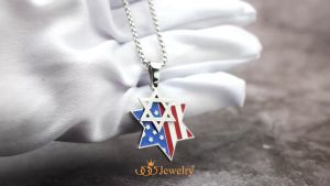 555jewelry จี้พร้อมสร้อยคอ สแตนเลส สตีล แท้ แฟชั่น ผู้ชาย และ ผู้หญิง ดีไซน์รูป ดาว 6แฉก และธง อเมริกา รุ่น MNC-P981 [P62]