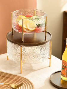 Japanese Style Glass Fruit Bowl Home Simple Salad Bowl Luxury Snack Plate Candy Basket Iron Art Storage Bin ness Trend