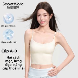 Secret World | Áo Ngực Mỏng Hợp Tone Da Kẻ Cổ Thấp Không Đường May Mùa Hè