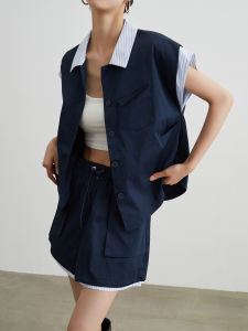 Two-Piece Striped Color Block Shirt Outfit Women