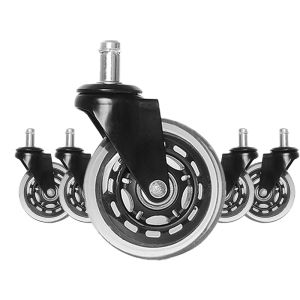 Office Chair Wheel Replacement Set of 5 3 Inch Rubber Caster Swivel Wheels for Hardwood Floor and Carpet Heavy Duty Caster
