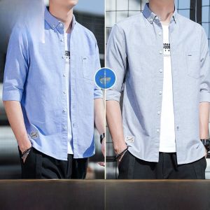 Gold Shield Mens Casual Thin Short Sleeve Cotton Shirt Pure Cotton No Ironing Summer Fashionable Seven-Foot Sleeve Shirt