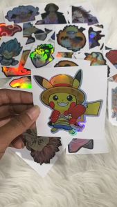 Stiker Hologram Kartun Pokemon One Piece Ukuran 8 cm