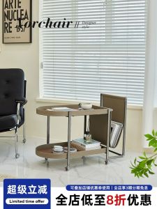 NORCHAIR Luxury Slide Tea Table Saddle Leather Vintage Small Cart Home Living Room Creative Side Table Dining Room Cart