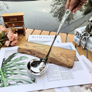 Chockmen Large Soup Spoon Drain Spoon Hanging Type 18/10 Stainless Steel Swan Neck Mirror Polished Kitchen Cooking Utensil