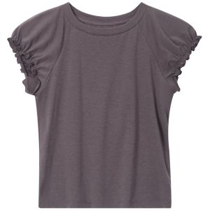 SOLWEIGE | SOLWEIGE Short Sleeve Round Neck Slim Fit T-Shirt Lenzing Cotton Shoulder Insert Design Versatile Casual Summer Top