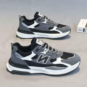 Mens Sport Shoes 2024 Autumn New Versatile Mesh Breathable Casual Running Dad Trendy Shoes Korean Style Flat Heel Rubber Sole
