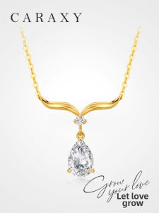 CARAXY | Artificial Diamond Waterdrop Pendant Gold Necklace