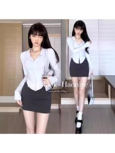 Váy Ngắn Ôm Vừa Vặn Cạp Cao Co Giãn Che Bụng Thon Gọn Cho Phụ Nữ Trung Niên Bằng Vải Cotton Mùa Thu