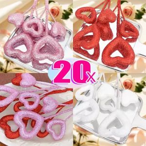 Dizoey 20Pcs Glitter Heart Shaped Picks Foam Hearts Floral Sparkly Stick For Valentines Day Wedding Party Decorations Home Vase Supplies