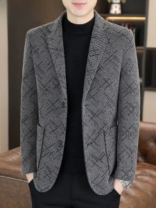 HENGYUANXIANG | Hengyuanxiang 2025 New Mens Woolen Jacket Autumn Winter Thickened Trendy Striped Short Coat Single Breasted West Suit