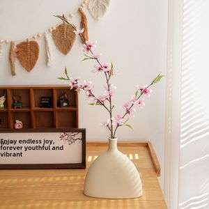 Artificial Peach Blossom Branch Decorative Fake Flowers New Chinese Style Zen Tabletop Ornament Home Decor Flower Arrangement