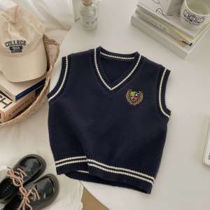 Spring Autumn Knitted Boys Vest Korean Style Overhead Sweater V-Neck Toddler Kids Clothing Comfortable Breathable Boys Jacket