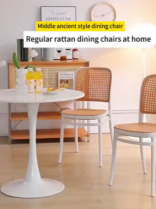 Goldstar Nordic Rattan Chair Vine Woven Plastic chair with Backrest Chair Reinforced Stable Dining Chair Breathable and Sunscreen