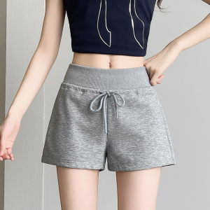 miiow | High Waist Drawstring Grey Short Pants Womens Summer Outdoor Wear Straight Leg Casual Super Popular Trousers Cat Person
