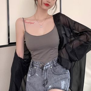 เสื้อกั๊กแขนกุดแบบสวมหัวสไตล์หวานพร้อมแผ่นเสริมหน้าอก ชุดทำงานฤดูร้อนสำหรับผู้หญิง เสื้อคลุมกันหนาวแบบสวมหัวแบบสวมหัว