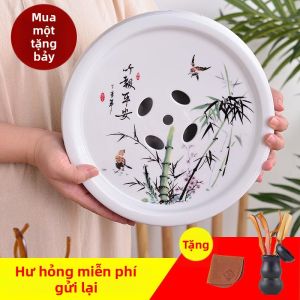 Khay Trà Đơn Giản Gốm Trắng Xanh Dùng Để Chứa Nước