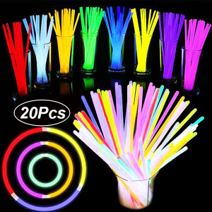 20Pcs Party Glow Sticks Fluorescence Light Glow in The Dark Bracelets Necklace Colorful Glowing Stick Xmas Wedding Party Decor