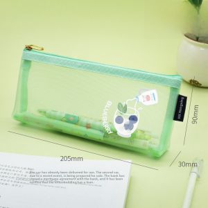 Large Capacity Pencil Case Cartoon Cute Mesh Zipper Nursery Children High Aesthetic Stationery Box Smooth Durable Simple Pencil Bag