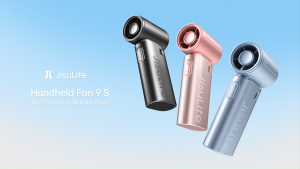 JISULIFE Handheld Fan Life9S Mini Portable Strong Wind Jet Fan 22-hour Battery Life Rechargeable USB Turbo Fans Pocket Size 5 Gears LED Display Metallic Finish for Outing Camping