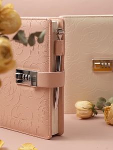 สมุดโน๊ต บันทึก ไดอารี่ เขียน B6 มีเส้น มีที่ล๊อครหัส ปกหนัง ลายดอกไม้ พร้อมกล่องสวยงาม พร้อมช่องใส่ปากกา