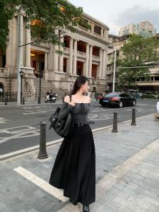 Beloved HeBen Impression One Shoulder Stripe Tie Waist Top High Waist Slimming Half Skirt Set Fashionable plus Size Ensemble