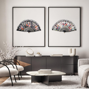 THUMBS UP พัดจีนพัดสไตล์วินเทจ พัดแต่งขอบลูกไม้สีดำ Lace fan