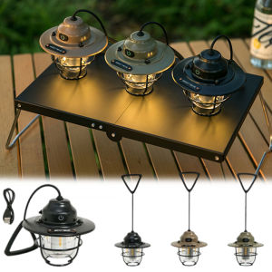 โคมระย้าวินเทจกลางแจ้งอายุการใช้งานยาวนานเป็นพิเศษแบบชาร์จไฟได้มือแสงแคมป์ปิ้งแสงโดยรอบเต็นท์แบบพกพาแสงไฟตั้งแคมป์