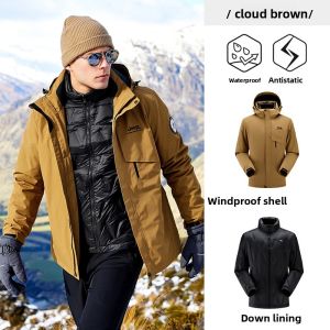 Jeep | Jeep Mens Outdoor Graphene Down Jacket Waterproof Windproof Warm Duck Down Hiking Coat Three-in-One Design Ultra-lightweight