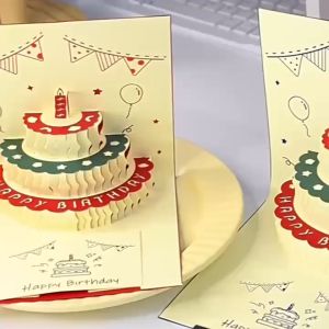 Kartu Ucapan Pop Up Kue Ulang Tahun 3D Musik LED Happy Birthday Greeting Card 3D Music LED