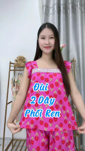 [HCM] Đồ bộ tole lanh nữ mặc nhà đồ bộ đùi 2 dây phối ren ngực Tole 2 da loại 1 SHOP5SAO (53-75kg)