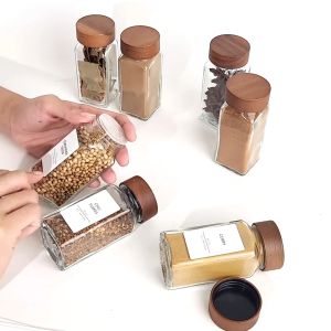 AYOUSIN Acacia Glass Spice Jar Condiments Container 120ml 180ml
