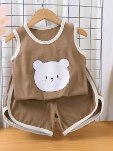 Cotton Cartoon Sleeveless Vest and Shorts Set for Summer
