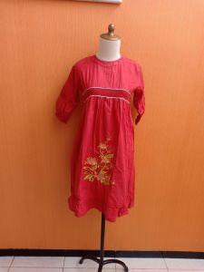 dress wanita orange bata S cewek santai anak perempuan 12 13 14 thn