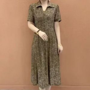 Fashionable Autumn Long Sleeve Midi Dress for Middle-Aged Women with Pockets Floral Print Mommy Clothes Slim Fit Chinese Style