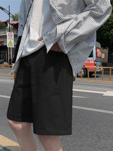 Black Casual Five-Point Mens Shorts Summer Korean Style Sporty Teenage Feeling Mid-Waist Loose Fit Polyester Fiber