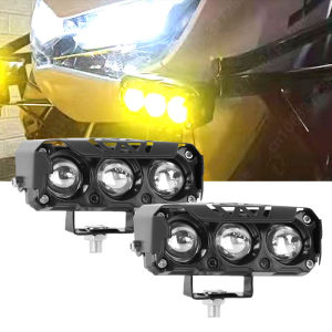 Motorcycle LED Spotlight Dual Color  Hi/Low Beam 3 Lens 12V Work light Scooters Headlight Motorbike Fog Lamps Driving Light