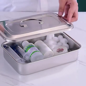 Penyimpanan Alat Instrumen Dental - Kotak Besar dengan Tutup Baja 304 Stainless Steel dan Nampan Dental