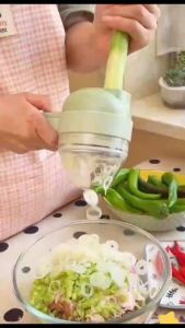 𝗦𝗜𝗠𝗣𝗟𝗘 4 In 1 Electric Vegetable Cutter Garlic Masher Garlic Chopper Cutting Pressing Mixer Food Slicer (Water Resistant)