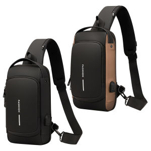 Men Male Shoulder Bag PU Leather Crossbody Bags Anti Theft USB Charging Port Waterproof Lightweight Office Outdoor Sports