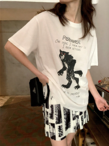 NIHAOKANONG | Áo Thun Tay Ngắn In Graffiti Cá Nhân Hóa Bông Lỏng