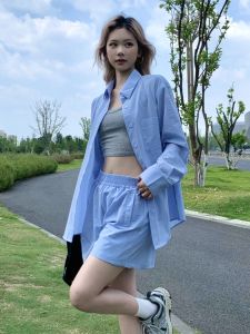 NASALIKE Womens Lightweight Ice Silk Shirt with POLO Collar Ultraviolet Protection Thin Section Long Sleeves Pure Color